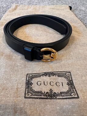Gucci Skinny Black Belt with Gold Buckle